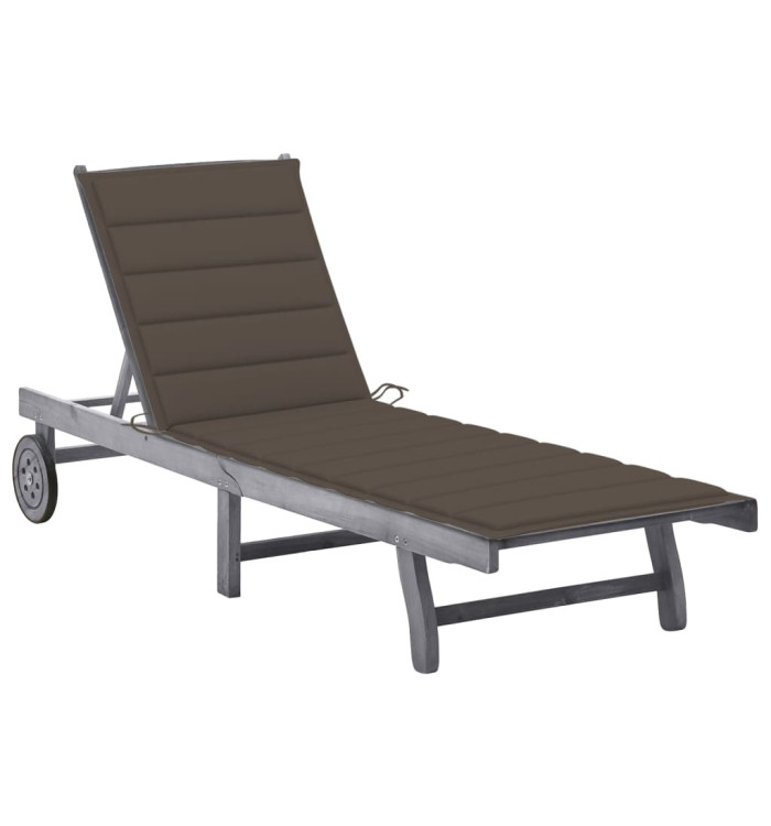Chaise longue de jardin avec coussin Gris Bois d'acacia solide | Mobilier & Déco