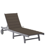 Chaise longue de jardin avec coussin Gris Bois d'acacia solide | Mobilier & Déco