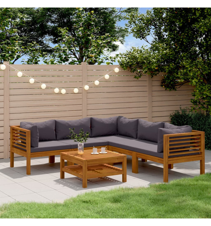 Salon de jardin 6 pcs avec coussin Bois d'acacia solide | Mobilier & Déco