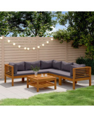 Salon de jardin 6 pcs avec coussin Bois d'acacia solide | Mobilier & Déco