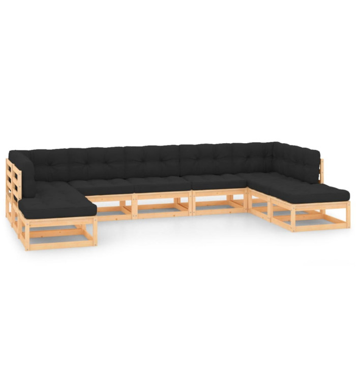 Salon de jardin 9 pcs avec coussins anthracite Pin massif | Mobilier & Déco