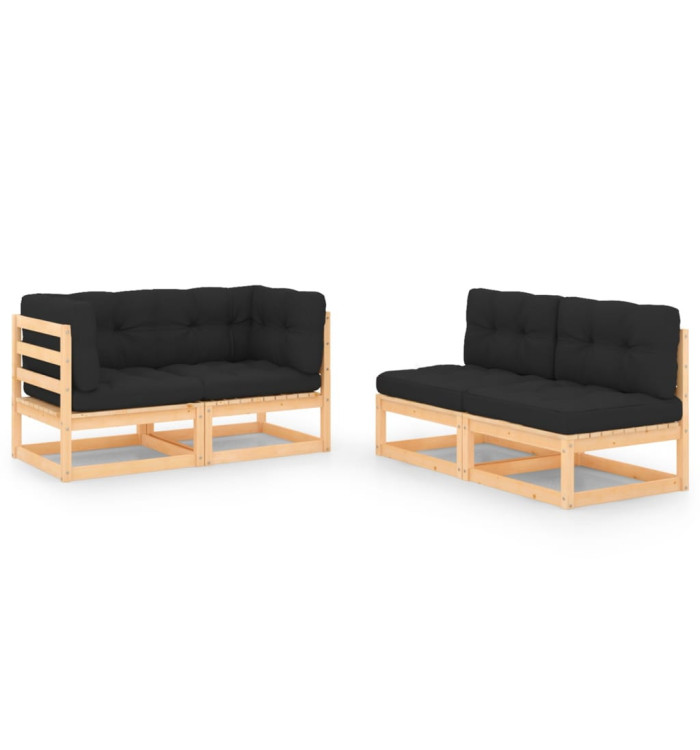 Salon de jardin 4 pcs avec coussins Bois de pin massif | Mobilier & Déco