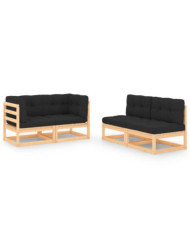 Salon de jardin 4 pcs avec coussins Bois de pin massif | Mobilier & Déco