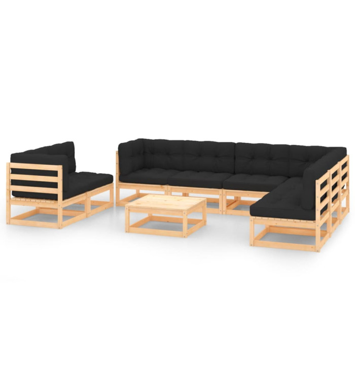 Salon de jardin 9 pcs avec coussins Bois de pin massif | Mobilier & Déco