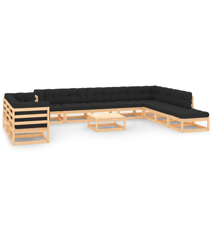 Salon de jardin 12 pcs avec coussins anthracite Pin massif | Mobilier & Déco