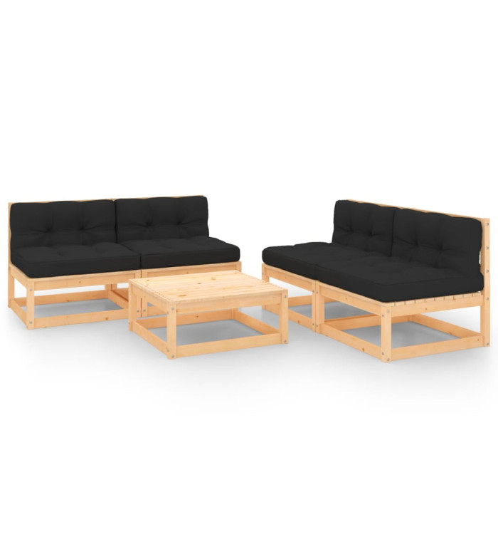 Salon de jardin 5 pcs avec coussins Bois de pin massif | Mobilier & Déco