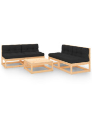 Salon de jardin 5 pcs avec coussins Bois de pin massif | Mobilier & Déco