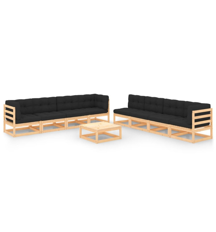 Salon de jardin 9 pcs avec coussins Bois de pin massif | Mobilier & Déco