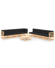 Salon de jardin 9 pcs avec coussins Bois de pin massif | Mobilier & Déco