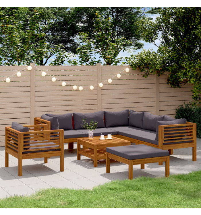 Salon de jardin 8 pcs avec coussin Bois d'acacia solide | Mobilier & Déco