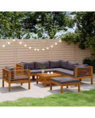 Salon de jardin 8 pcs avec coussin Bois d'acacia solide | Mobilier & Déco