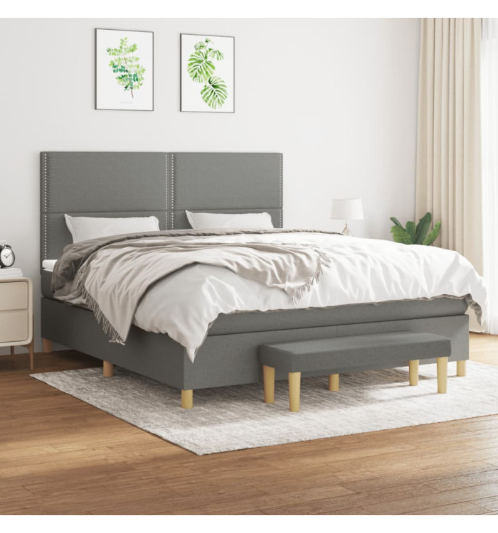 Sommier à lattes de lit avec matelas Gris foncé 160x200cm Tissu | Mobilier & Déco