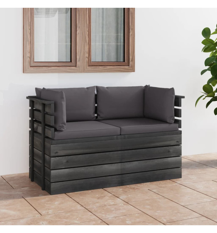 Canapé palette de jardin 2 places avec coussins Bois de pin | Mobilier & Déco