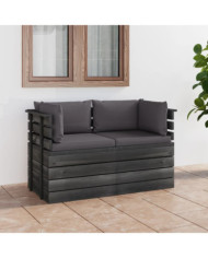 Canapé palette de jardin 2 places avec coussins Bois de pin | Mobilier & Déco
