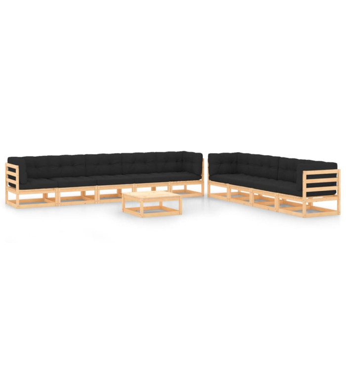 Salon de jardin 10 pcs avec coussins anthracite Pin massif | Mobilier & Déco