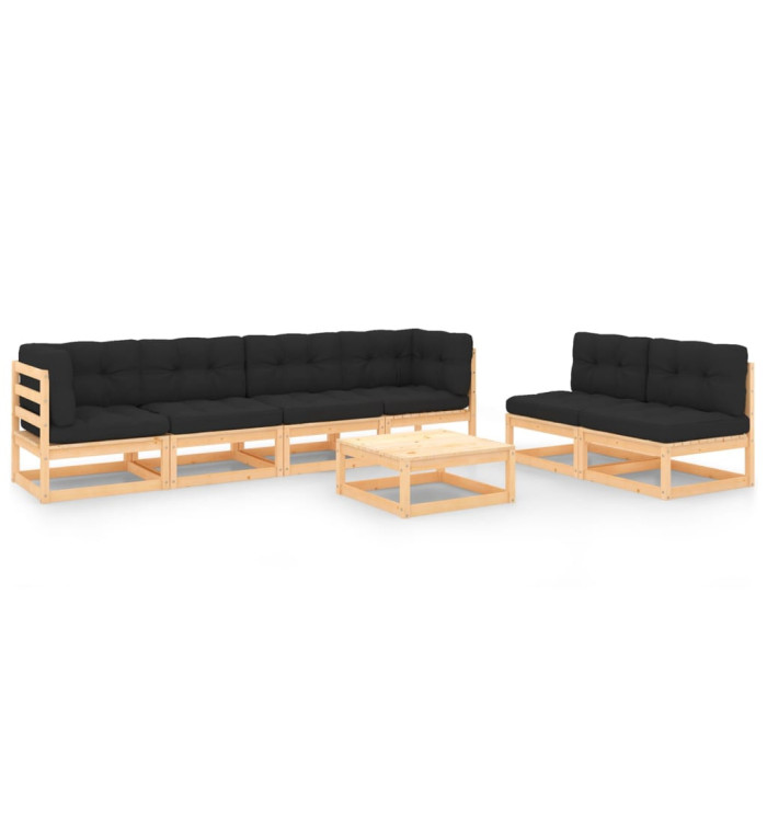 Salon de jardin 7 pcs avec coussins Bois de pin massif | Mobilier & Déco