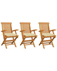 Chaises de jardin et coussins blanc crème lot de 3 Teck massif | Mobilier & Déco