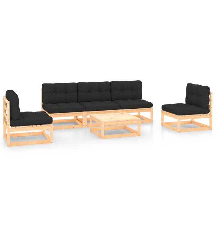 Salon de jardin 6 pcs avec coussins Bois de pin massif | Mobilier & Déco