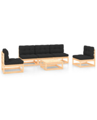 Salon de jardin 6 pcs avec coussins Bois de pin massif | Mobilier & Déco