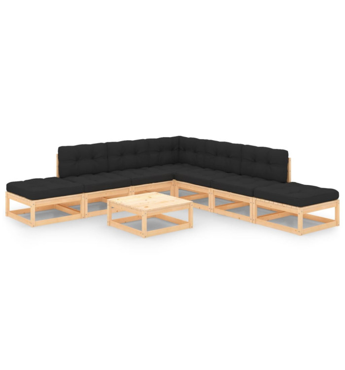 Salon de jardin 8 pcs avec coussins Bois de pin massif | Mobilier & Déco