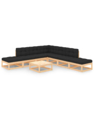 Salon de jardin 8 pcs avec coussins Bois de pin massif | Mobilier & Déco