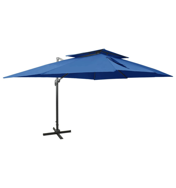 Parasol de jardin en porte-à-faux avec double toit bleu azuré | Mobilier & Déco