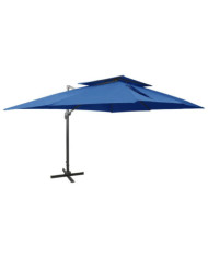 Parasol de jardin en porte-à-faux avec double toit bleu azuré | Mobilier & Déco