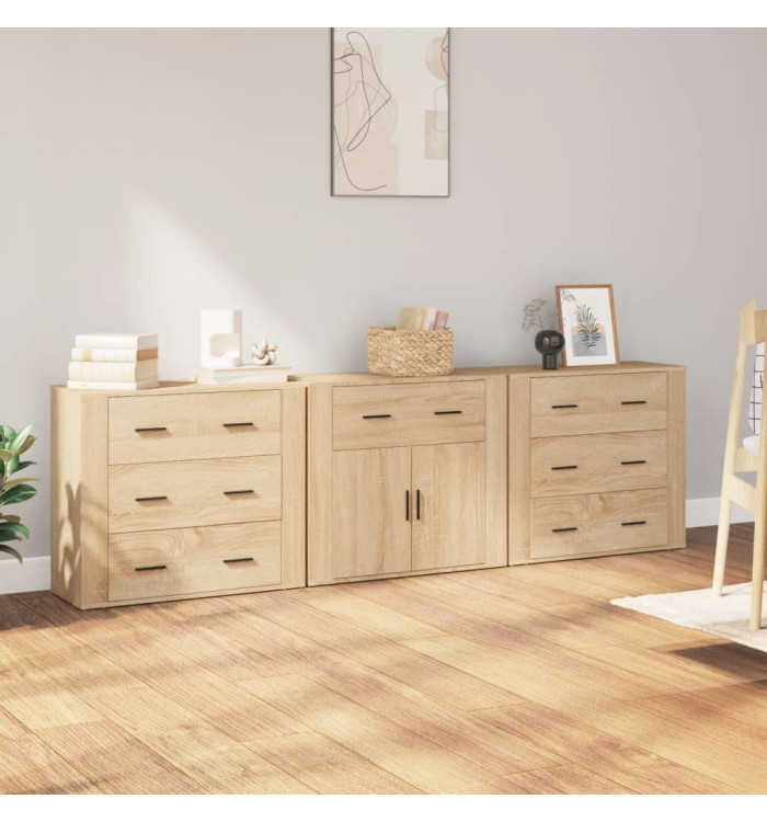 Buffets 3 pcs Chêne sonoma Bois d'ingénierie | Mobilier & Déco