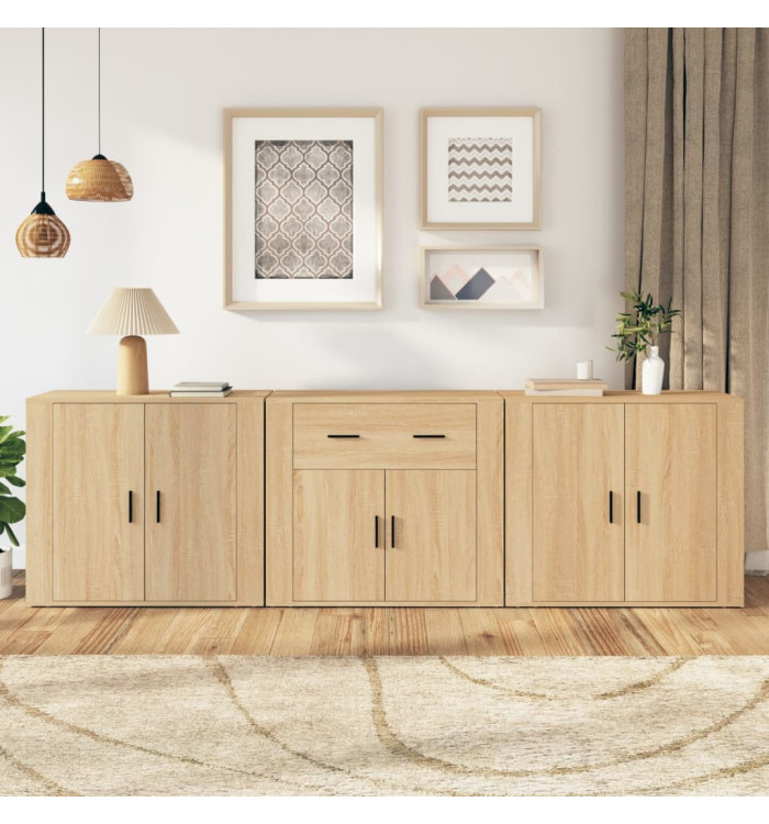 Buffets 3 pcs Chêne sonoma Bois d'ingénierie | Mobilier & Déco