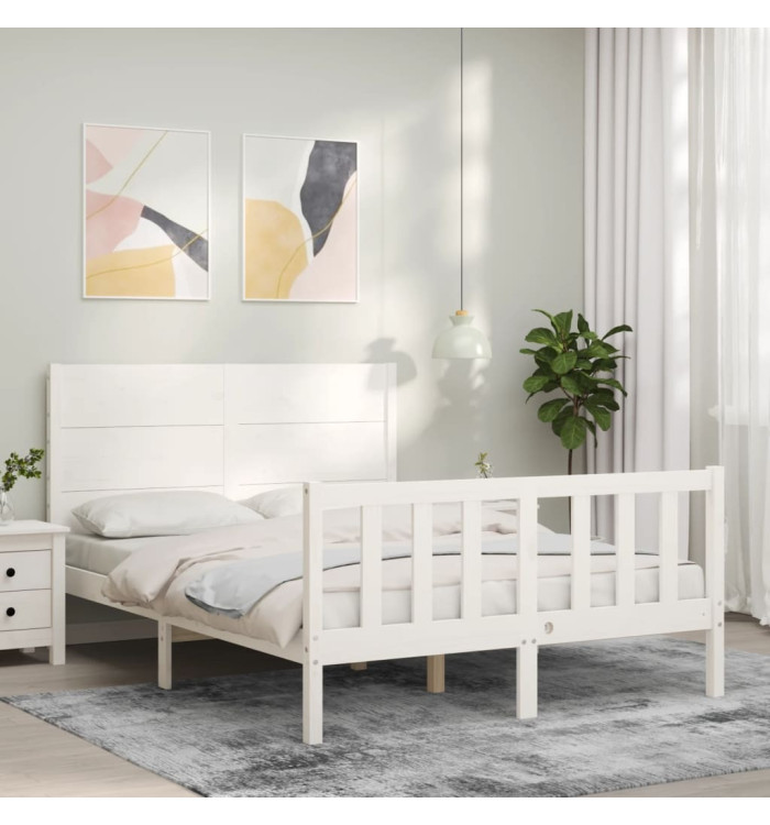 Cadre de lit sans matelas blanc 140x190 cm bois de pin massif | Mobilier & Déco