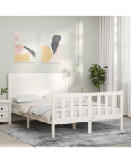 Cadre de lit sans matelas blanc 140x190 cm bois de pin massif | Mobilier & Déco