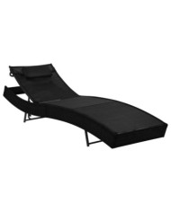 Chaise longue avec oreiller Résine tressée Noir | Mobilier & Déco