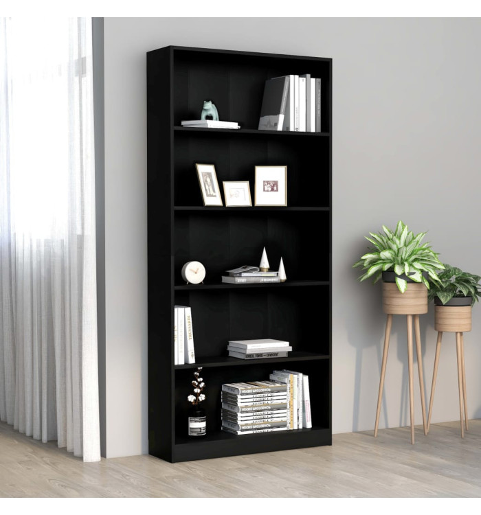 Bibliothèque à 5 niveaux Noir 80x24x175 cm Bois d’ingénierie | Mobilier & Déco