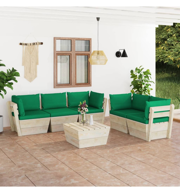 Salon de jardin palette 6 pcs avec coussins bois d'épicéa | Mobilier & Déco