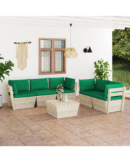 Salon de jardin palette 6 pcs avec coussins bois d'épicéa | Mobilier & Déco