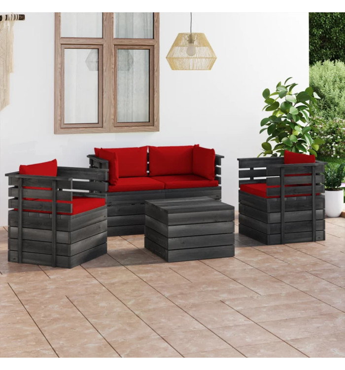 Salon palette de jardin 5 pcs avec coussins Bois de pin massif | Mobilier & Déco