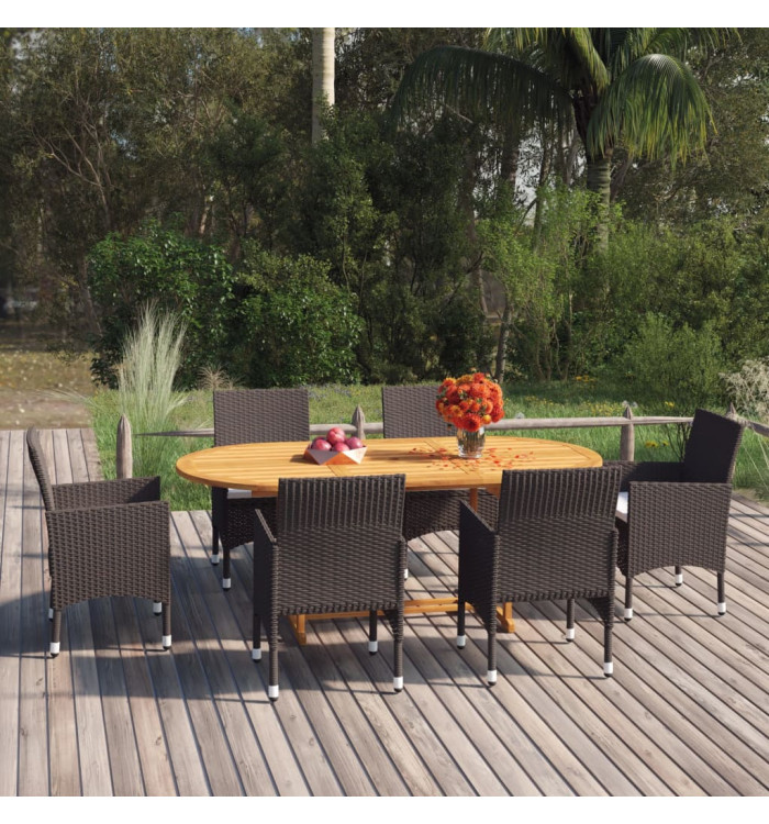 Ensemble à manger de jardin 7 pcs Résine tressée Marron | Mobilier & Déco