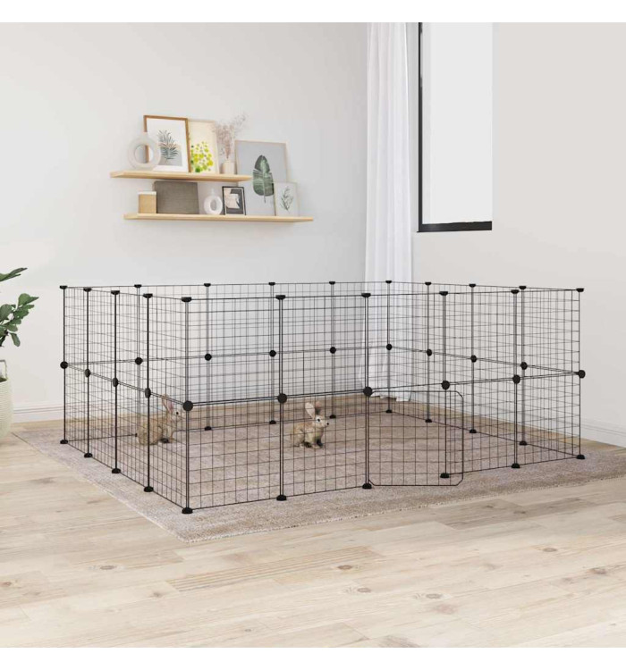 Cage animaux de compagnie à 36 panneaux et porte Noir 35x35 cm | Mobilier & Déco