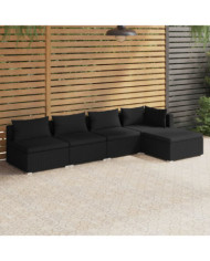 Salon de jardin 5 pcs avec coussins Résine tressée Noir | Mobilier & Déco