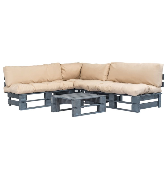 Salon palette de jardin 4 pcs avec coussins sable bois | Mobilier & Déco