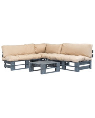 Salon palette de jardin 4 pcs avec coussins sable bois | Mobilier & Déco