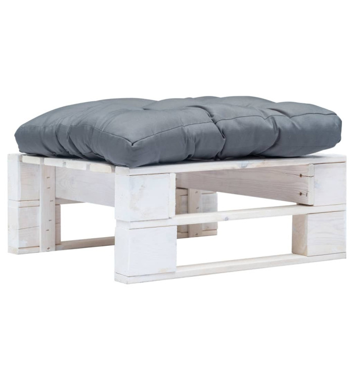 Repose-pied palette de jardin avec coussin gris Blanc Bois | Mobilier & Déco
