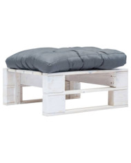 Repose-pied palette de jardin avec coussin gris Blanc Bois | Mobilier & Déco