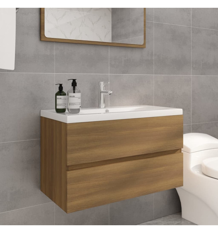 Meuble lavabo avec bassin intégré Chêne brun Bois d'ingénierie | Mobilier & Déco