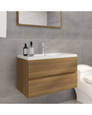 Meuble lavabo avec bassin intégré Chêne brun Bois d'ingénierie | Mobilier & Déco