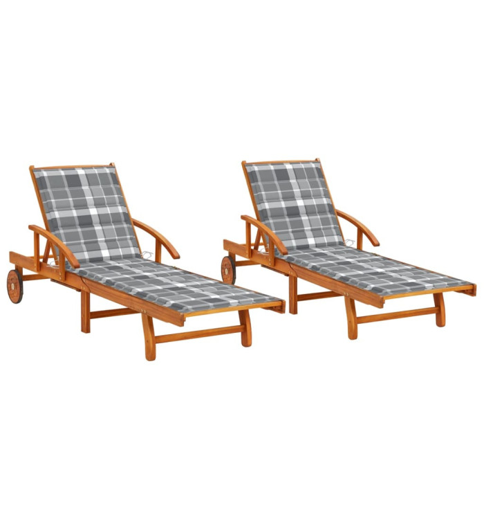 Chaises longues lot de 2 avec coussins Bois d'acacia solide | Mobilier & Déco