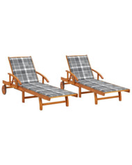 Chaises longues lot de 2 avec coussins Bois d'acacia solide | Mobilier & Déco