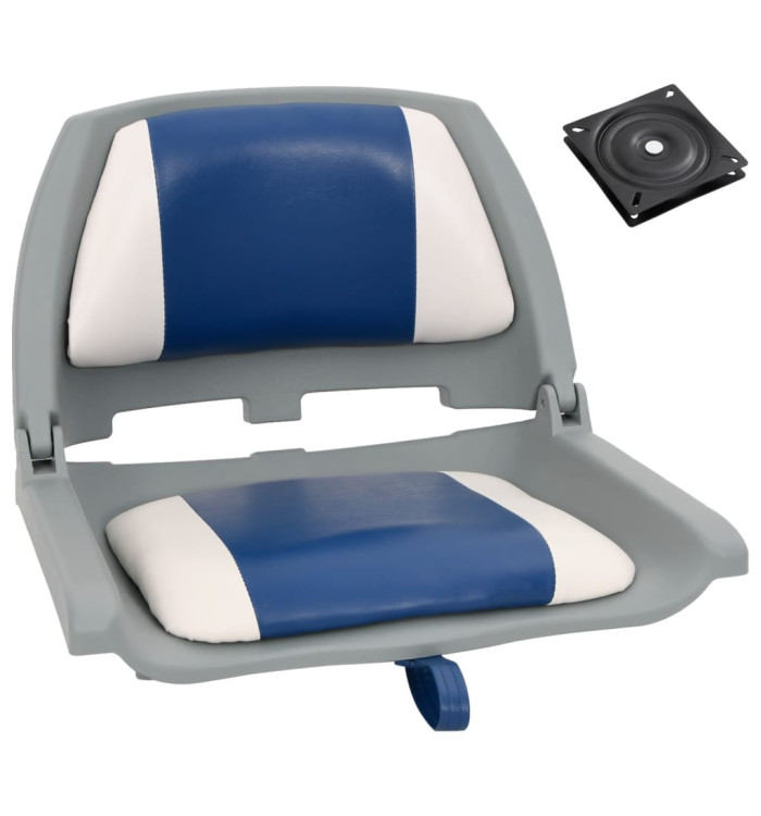 Ensemble de sièges de bateau pliables 2 pcs oreiller bleu blanc | Mobilier & Déco