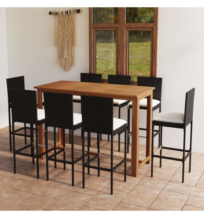 Ensemble de bar de jardin avec coussins 9 pcs Noir | Mobilier & Déco