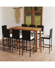 Ensemble de bar de jardin avec coussins 9 pcs Noir | Mobilier & Déco
